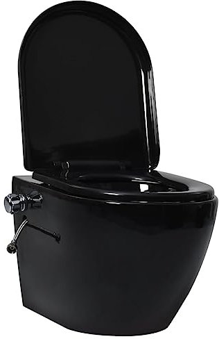 vidaXL Toilette Senza Bordo Sospesa con Funzione Bidet Ceramica Nera