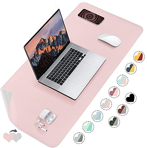Tischunterlage, Schreibtischunterlage, 80 x 40cm PU-Leder Tischunterlage, Laptop Tischunterlage, wasserdichte Schreibunterlage für Büro- oder Heimbereich, doppelseitig (Rosa + Grau)
