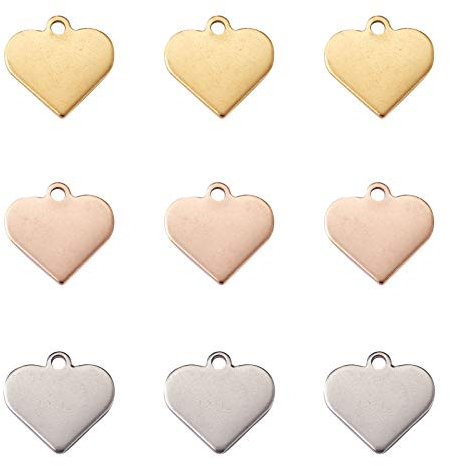 Beadthoven 40pcs 304 Stainless Steel Heart Blank Stamping Tag Pendants 15.5x16x1mm for Jewelry Crafts Making Pet Dog Name ID Tags (Sliver/Golden/Rose Gold)