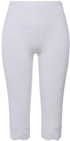 Ulla Popken Capri, Ourlet Élastique en Dentelle Pantalon, Blanc Neige, 40W X 32L Femme