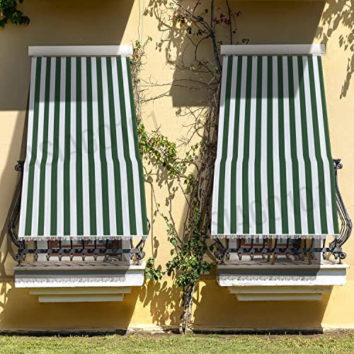 Tenda da sole colore bianco verde misura 145x290 cm ombreggiante con kit anelli e ganci in tessuto resistente antistrappo da esterno casa veranda terrazzo balcone giardino camper gazebo lavabile