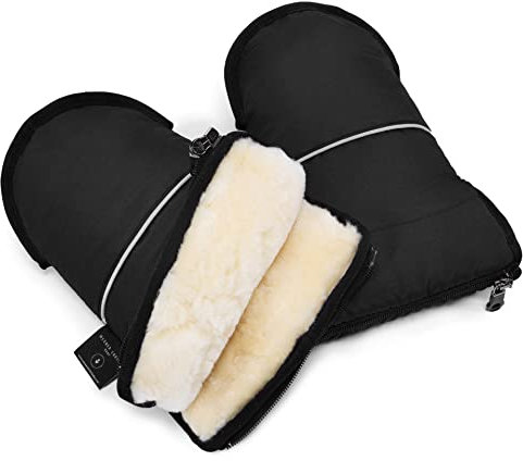 Lammfell Handwärmer von WERNER CHRIST BABY – GLOVY Handschuhe sind der ideale Kinderwagen-Muff aus medizinischem Fell, warmer universaler und wasserabweisender Handmuff, in black (schwarz)
