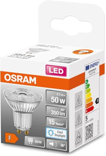 OSRAM LED Star PAR16 Lámpara reflectora de 50 LEDs con ángulo de visión de 36 grados, base GU10, blanco luz diurna (6500K), reemplazo para lámparas convencionales de 50W, paquete de 6