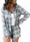 Surchemise À Capuche Femme, Veste À Carreaux d'Hiver, Chemise Décontractée Oversized Manches Longues (Bleu Ciel, M)