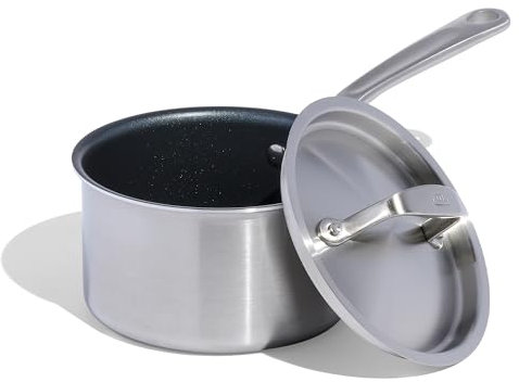 Made In Cookware - ProCoat 2 Quart Non Stick Sauce Pan with Lid - Graphite - 5 Ply Stainless Clad Nonstick Saucepan - Professional Cookware - Crafted in Italy - Induction Compatible