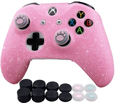 RALAN Schutzhülle für Xbox One Controller, glitzernd, rutschfest, aus Silikon, kompatibel mit Xbox 1 Wireless/Wired Gamepad Joystick mit 4 Daumengriffen und schwarzem Pro Daumengriff, 8 Stück