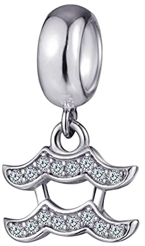Wassermann Sternzeichen Charms passen Pandora Geburtstag Armband, 925 Sterling Silber Aquarius Zodiac Sign Halskette Anhänger, 12 Horoskop CZ Perlen, Geschenke für Tochter/Valentinstag
