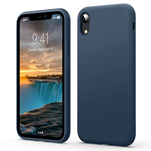 Flyzoo Liquid Silicone Case for iPhone XR (6.1), [Scratch-Resistant, Anti-Fingerprint, Shockproof] Ultra Slim Protective Phone Case, 4-Layer Cover with Microfiber Lining, Silky-Soft Touch, DarkBlue