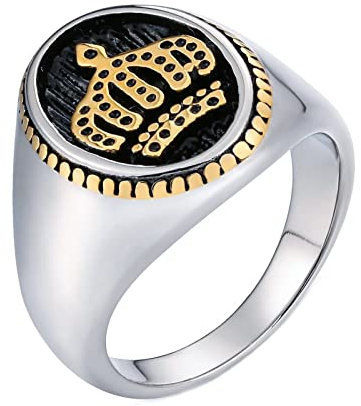 Dsnyu Ringe für Herren, 10mm Siegelring Krone Siegel, Edelstahl Ring Gold Vintage für Freund, Größe 54 (17.2)