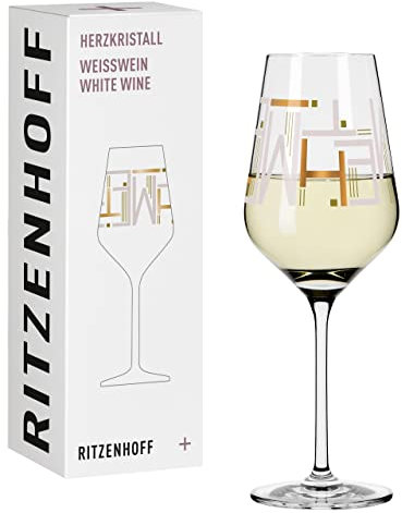 RITZENHOFF 3011010 Weißweinglas 300 ml - Serie Herzkristall Nr. 10 - mit Buchstabenmotiv in Roségold - Made in Germany