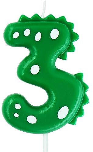 Geburtstagskerze 3 für Kuchen, 7 cm große Dinasour Zahlenkerze für Kuchendekoration, Dinasour Thema Wald Thema Geburtstag Party, Grün