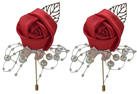 Easnea 2 Stück Hochzeits-Anstecknadel für Ansteckblume für Bräutigam, Trauzeugen, Knopfloch, Blumen, Boutonniere, Hochzeit, Anstecknadel, Rose, Anstecknadel, 2 Stück