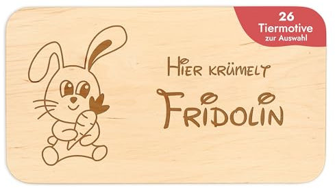 Frühstücksbrettchen Kinder - tolles Frühstücksbrettchen Holz mit Hase zum Personalisieren - personalisierte Geschenke Kinder - Schneidebrett mit Gravur - Geschenk zur Taufe/Einschulung