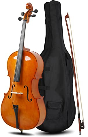 Ktaxon Full-Size Cello, Beginner Cello 4/4, Acoustic Cello Kit with Portable Bag, Bow, Bridge, Rosin, Adults & Kids String Musical Instruments(Nature)