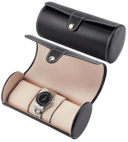 PandaHall 3 Slots Watch Reiseetui Für Männer Und Frauen Tragbare Uhrenrollen PU-Lederetui Säule Armbanduhr-Organizer Aufbewahrungskoffer Uhrendisplay Aufbewahrung Luxus-Uhrenbox Mit Kissen Schwarz