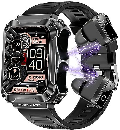 Hipipooo Smartwatch mit Bluetooth-Kopfhörer, 1,96-Zoll-HD-Touchscreen-Aktivitäts-Fitness-Tracker-Uhr, wasserdichte Sport-Smartwatch mit Blutsauerstoff-Blutdruck-Übungsmonitor(T93-Schwarz)