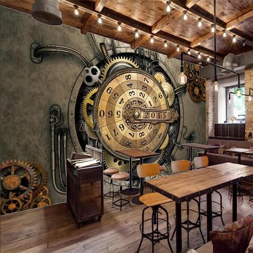 Fototapete 3D Effekt Industrie Stil Zahnräder Uhren Tapeten 3D Effekt Vliestapete Wohnzimmer Schlafzimmer Wandbilder Wanddeko
