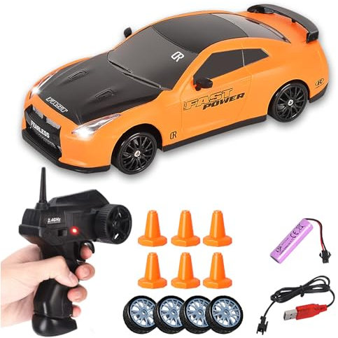 Siereolly RC Drift Car 1:24 Ferngesteuertes Auto 2,4Ghz Spielzeugauto 15km/h 4WD Ferngesteuertes Rennauto mit Arbeitsscheinwerfern Geschenk für Erwachsene Kinder