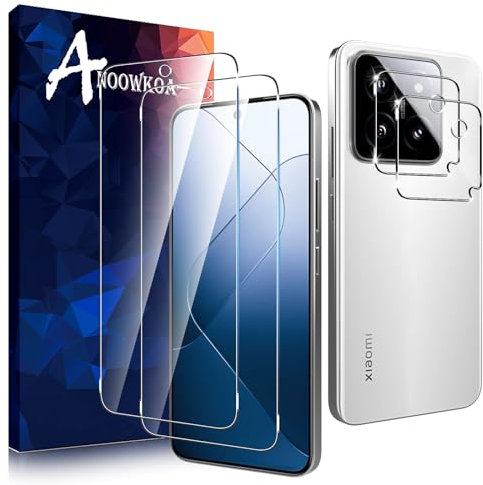 Anoowkoa [2 Packpara Xiaomi 14 Protector de Pantalla + [2 Pack] Protector de Lente de Cámara, protector de pantalla de vidrio templado, película protectora