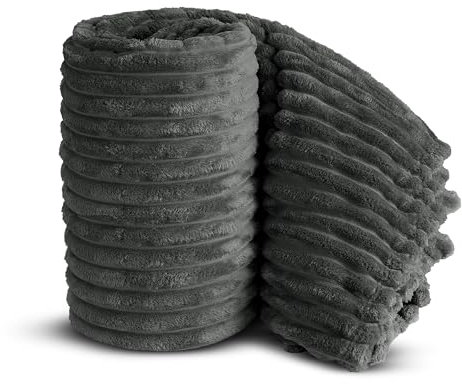 Velosso Chunky Ribbed Thick Super Soft Faux Fur Mink Ribbed Cord Blanket Bed Throwover Sofa Lounge Throw Blanket (Charcoal Grey, 150 x 200cms)
