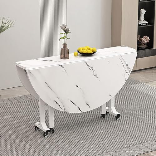 Klappbarer Esstisch, Drop-Leaf-Tisch Mit 6 RäDern, Runder, Multifunktionaler, Platzsparender Erweiterungs-Esstisch FüR Die KüChe FüR Schlafzimmer, Esszimmer, Zuhause (Color : Wit, Size : White Table