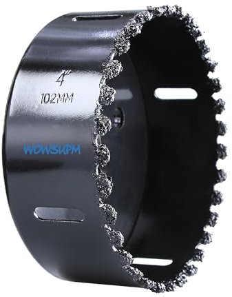 WOWSUPM 102 mm Hartmetall-Körnung, Lochsäge, Schneiden, Luft, Ziegel, Stuck, winterharte Planken, Trockenbau, Zementplatte mit Zentrierbohrern, bis zu 3 x lange Lebensdauer