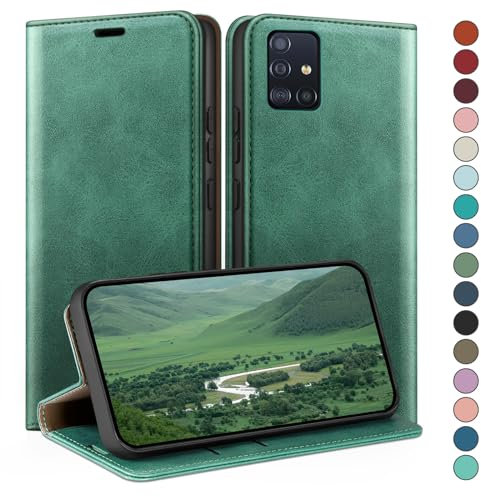 HUOUH für Samsung Galaxy A51 4G Hülle mit RFID Schutzhülle aus Lederhülle Handyhülle,360 Grad Schutz Case,Kartenfach Leder ständer Handy hülle für Samsung A51 Klapphülle Wallet Cover Hellgrün
