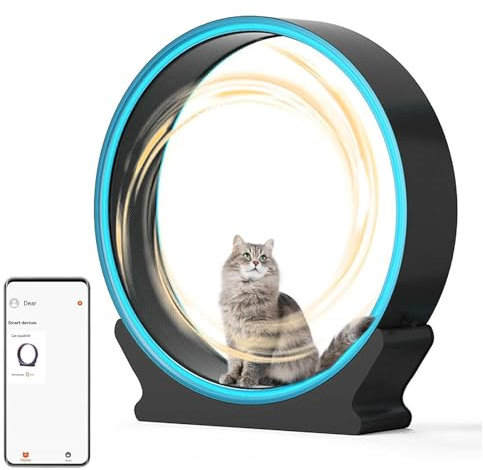 DPLXFPP Katzenlaufrad, 40 Zoll Großes Katzenlaufrad Für Den Innenbereich, Katzenlaufband Mit Telefon-App-Daten, Extrem Leises Katzenlaufrad Mit Lichtstreifen,Blue