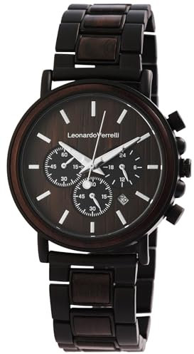 Excellanc Edle Design Herren Armband Uhr aus Braun Holz Chronograph Braun Analog Datum Quarz 92800059002
