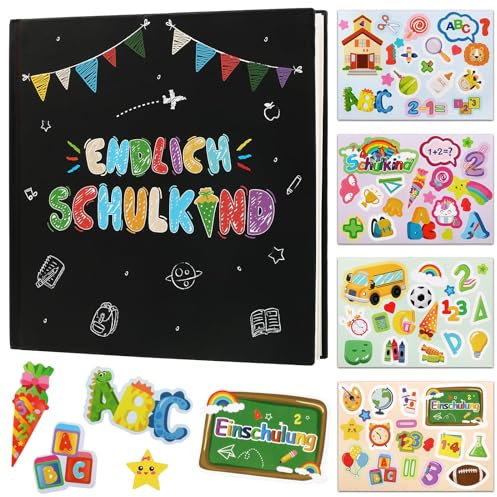 BOFUNX Endlich Schulkind Gästebuch Einschulung Erinnerungsalbum zum ersten Schultag Einschulung Schulanfang Geschenk für Schultüte Schulkind Mädchen und Jungen - 68 Seiten
