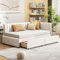 NQSLDM Polsterbett Sofabett 90 x 200 cm mit 2 Großen Schubladen und Rückenlehne, Familienbett Tagesbett mit Lattenrost, Bettgestell aus Massivholz, Samt-Stoff, Ohne Matratze, Beige