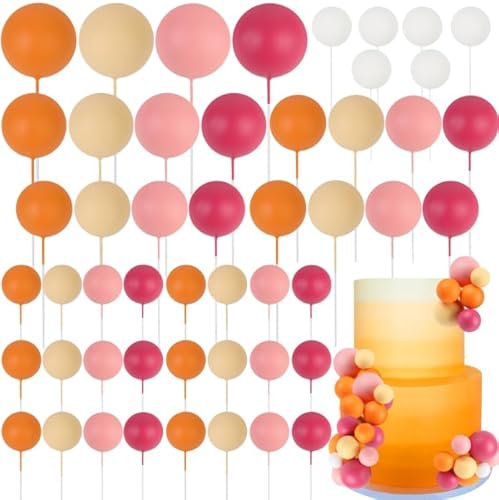 CORNER LACE 52 pièces Décorations de gâteau boule à thème gluant - Rose Orange Jaune Blanc Décorations de gâteaux, Fournitures de gâteau de fête d’anniversaire Fête prénatale
