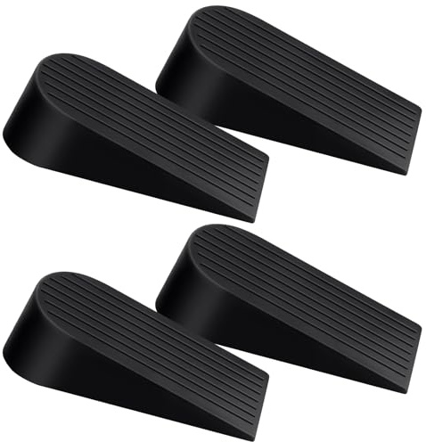4 PCS Large Rubber Door Stoppers, Heavy Duty Wedge Door Stop, Wedge Big Door Stopper on All Floor Surfaces Height up to 1.9 Inches, Special for Home Office School Hotel Heavy Door (Black)