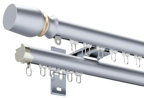 NOIRDA Verbundene Doppelschiene Für Vorhänge, Robuste Vorhangschienen Zur Wandmontage, Metall-Vorhangstange Für Wohnzimmer, Schlafzimmer, Raumteiler(Grey-B,600cm/4 * 150cm)