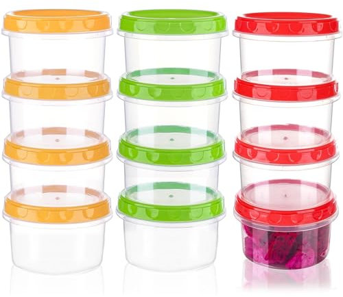 12PCS Plastic Round Food Containers with Screw on Lids 250ML, Stackable Food Storage Containers Jars Leakproof Mini Storage Boxes Freezer Food Pots Bowls, Airtight Dishwasher Safe
