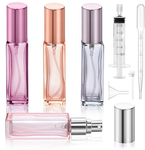 Niboken Atomizador Perfume Recargable 10ml, 4 Piezas Mini Botella de Perfume, Portátil Frasco Pulverizador Perfume Vacío Recargable para la Aviación, Viajar, Fiestas