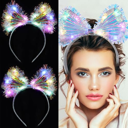 YUNYODA Leuchtendes Stirnband 2 Stück, Frauen LED Headband Bunt, Mädchen LED Haarreif Party Leuchtende Kronen für Weihnachten, Neujahr, Fasching, Hochzeit Dekor