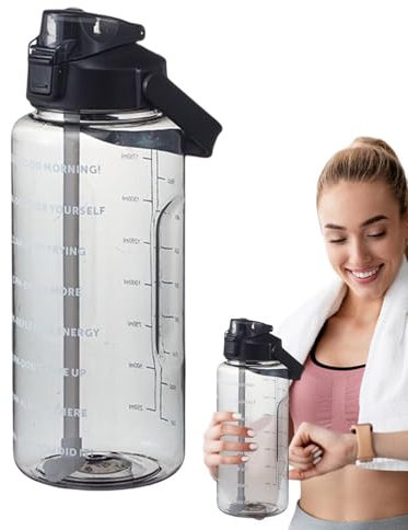 Botellas de agua motivacionales – Botella de agua transparente de 2 L | Jarras de agua de vidrio desmontable con marcador de tiempo, botella portátil con popote para el hogar, gimnasio, deportes,