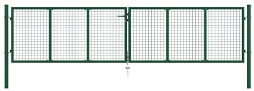 Gartentor Stabmattenzaun Gartentür Doppelflügeltor Doppeltor Hoftor Flügeltor Einfahrtstor Gartentpforte mit Pfosten und Befestigungsmaterial, 390x100 cm Grün