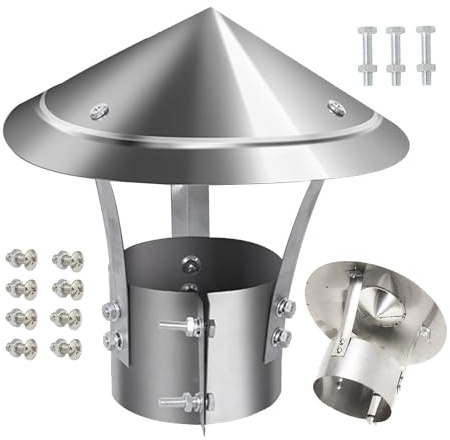 80 Cm~300 Cm Kamin Schornstein Abdeckung, Kaminabdeckung Edelstahl, Schornsteinabdeckung Mit Doppeltem Konischem Deckel, Regenhaube Für Ofenrohr Abgasrohr(240 mm/9.45 in)