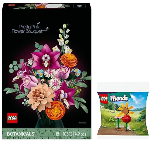 Lego Botanical Collection 10342 Schöner Rosafarbener Blumenstrauß (mit 30659 Blumengarten)