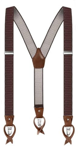 Anshili Herren Hosenträger mit 3 Clips 6 Knopfloch Y-Form - 3.5 cm Breit (Weinrot Punkt)