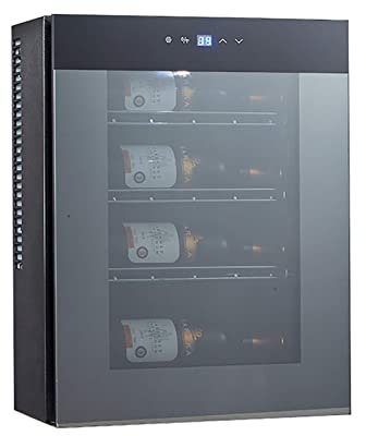 IUBGFTO 4 Bottle Freestanding Wine Cooler Refrigerator Frameless light-sensitive mirror Tempered Glass Door Electronic One-Touch Control with LED Display Wine Fridge