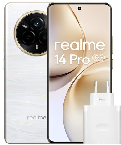 realme 14Pro 5G Smartphone 12+512 GB Teléfono Móvil, Procesador Dimensity 7300, Batería 5280mAh Carga Rápida de 45W,120Hz 6.77 OLED Pantalla, Cámara Triple de 50MP OIS, Blanco (con Adaptador)
