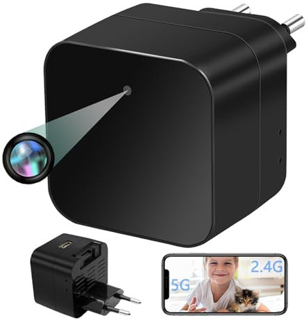 Telecamera WiFi Interno HD 1080P, Caricabatterie USB Telecamera Spia WiFi 5G&2.4G, Telecamera Spia Nascosta con Audio, Microtelecamera con Rilevamento del Movimento per soggiorno,ufficio,ecc.