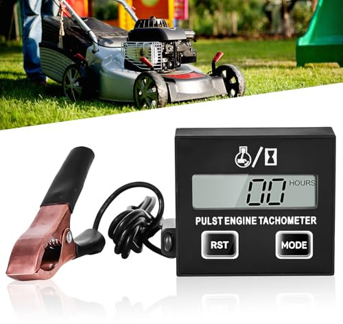 GOEDCH Tachymètre numérique inductif : petit tachymètre moteur étanche avec batterie compteur d'heures, tachymètre inductif 2/4 temps pour tronçonneuses, tondeuses à gazon et motos