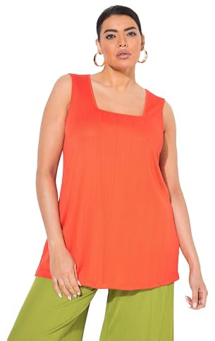 Ulla Popken Damen große Größen Übergrößen Plus Size Top, Rippjersey, A-Linie, Caree-Ausschnitt, ärmellos Paprika 46+ 838731526-46+