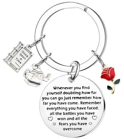 Tihnvk Beauty Keychain Inspirational Gifts for Women Movie Inspired Gift for Friend Fairy Tale Gifts Rose Charm Keyring