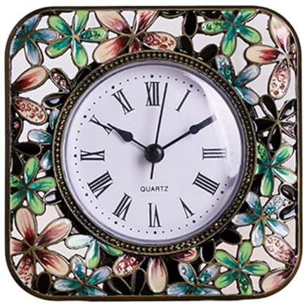 Orologio da Tavolo Floreale Silenzioso in Metallo colorato, Elegante e Vintage, per la Decorazione di casa o Ufficio.