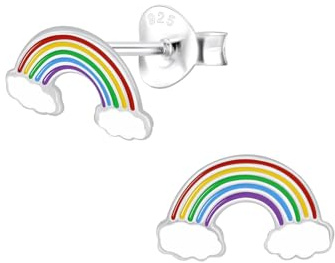 Monkimau Mädchen Ohrringe Regenbogen | Ohrstecker aus 925 Sterling Silber | Kinderohrringe hypoallergen